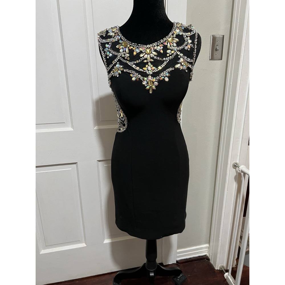Black Prom Homecoming Beaded Rhinestone Dress Size XS